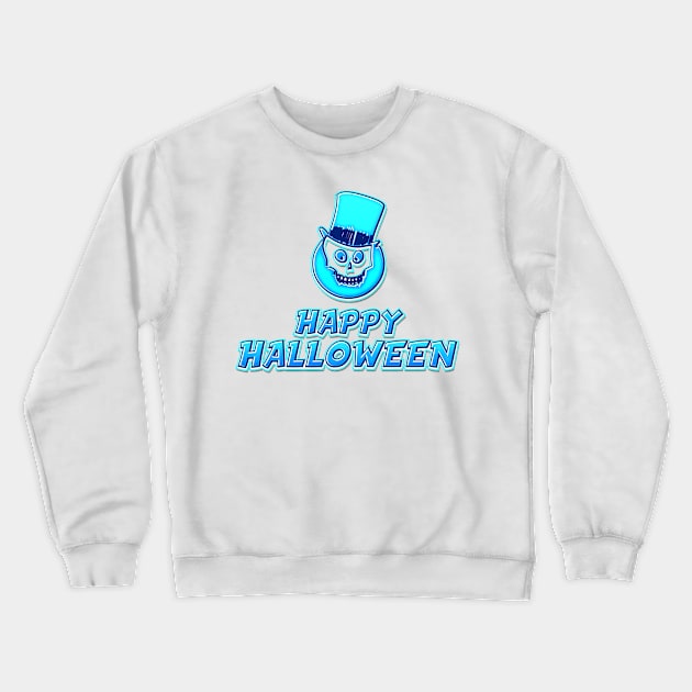 Blue Comics Style Happy Halloween Skeleton Sticker Coolest Gift Idea for Kids Crewneck Sweatshirt by Naumovski